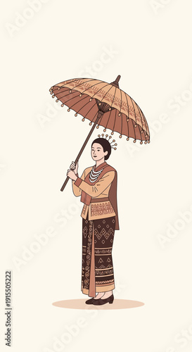 Traditional Lady Holding Ornate Umbrella Elegant Cultural Representation