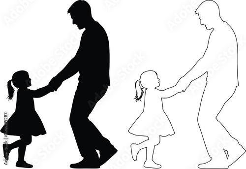 Family silhouettes walking together holding hands in a park setting