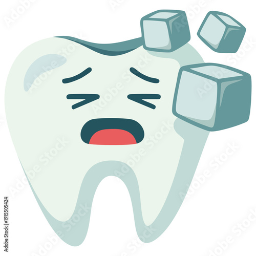 Sensitive Tooth Character Shivering with Ice Cubes Around Representing Dental Pain