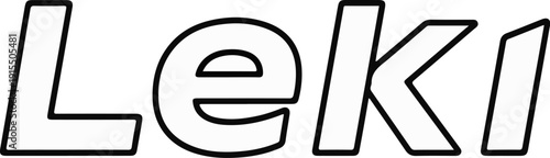 Black and white outline of the word "Leki" in a stylized font