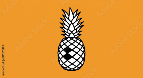 Black and white pineapple illustration with diamond shapes on orange background