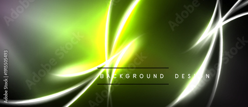 Abstract background features vibrant green, white lines. Dark edges create dramatic contrast, modern aesthetic. Smooth gradients enhance visual appeal.