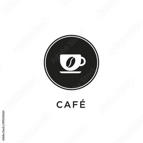 Cafe logo design with coffee cup and bean.