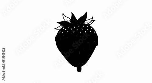 Black and white drawing of a strawberry coated in dark chocolate