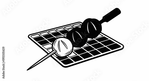 Balls on a skewer resting on a grid