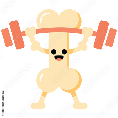 Healthy Strong Bone Cartoon Character Exercising with Small Dumbbells Vector Art