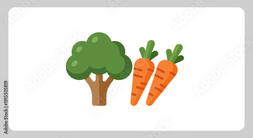 Cartoon Broccoli and Two Orange Carrots Illustration.