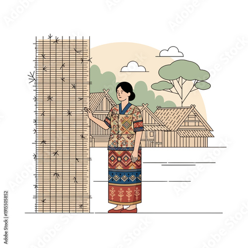 Traditional Weaver Crafting Intricate Patterns In A Rural Setting