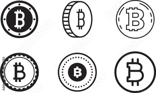 Cryptocurrency bitcoin symbol icon collection isolated on white background