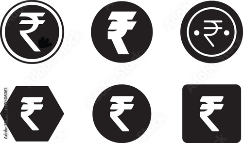 Indian rupee sign icon set with financial currency symbols isolated on white