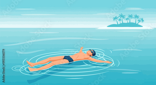 Tranquil Ocean Float With Tropical Island View Vacation Serenity