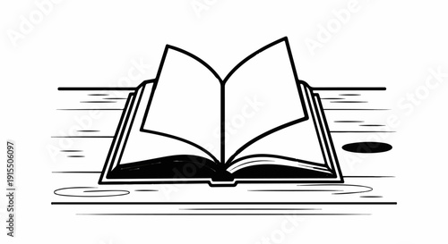 An open book rests on a surface with horizontal lines, suggesting a desk