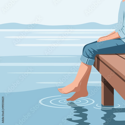 Tranquil Waterfront Serenity Person Resting Feet In Calming Water