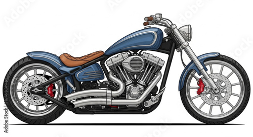 Custom Blue Motorcycle Side View.
