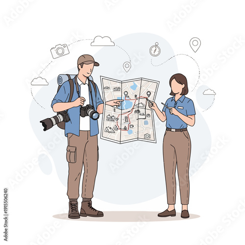 Travel Companions Navigating With A Detailed Map Planning Adventures Together