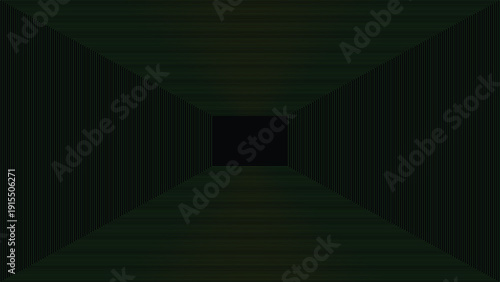 Abstract green glowing square tunnel illusion of depth and perspective.