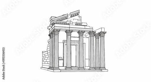 Ancient Greek temple ruins with ornate columns and partial facade