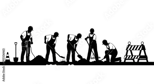 Construction Workers Laboring on Site.