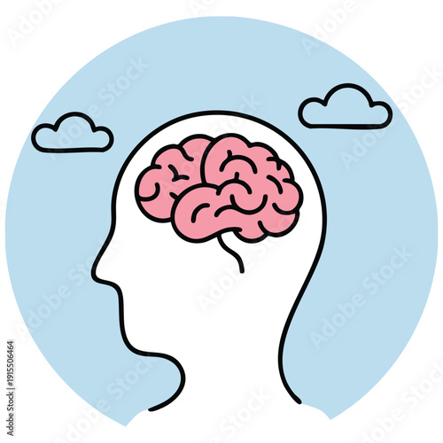 Human Head Silhouette with Brain and Gears for Mental Health and Thinking Concepts