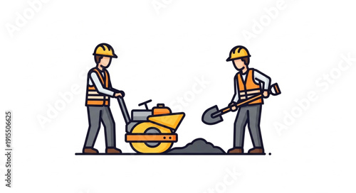 Construction Workers Operating Heavy Machinery.