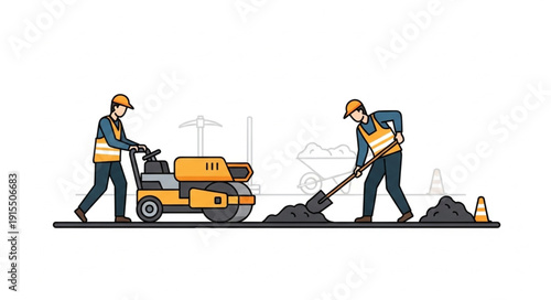Construction Workers Operating Heavy Machinery.