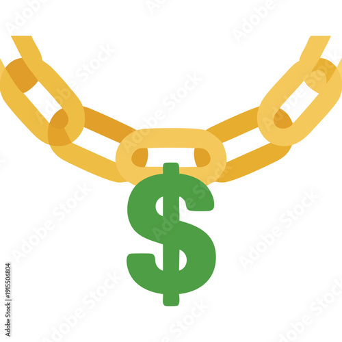 Vector Object of a Luxury Gold Chain Featuring a Currency Symbol on White Background