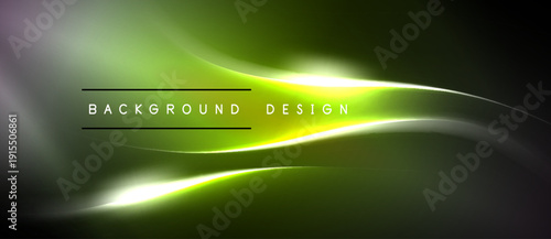 Abstract green background. Smooth curves create dynamic light effects. Text reads background design. Minimalist, modern aesthetic.