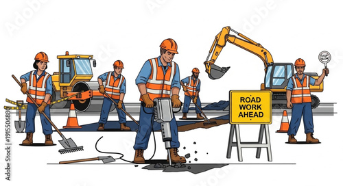 Construction Workers Operating Heavy Machinery.