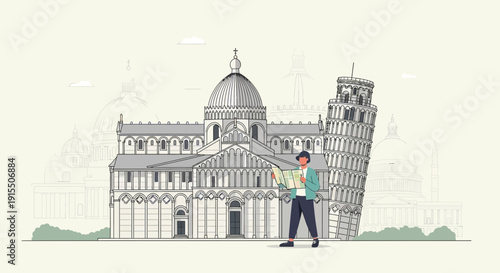 Traveler Navigating Iconic Italian Landmarks With Map