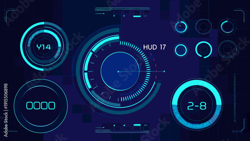 Futuristic user interface with glowing circles and digital readouts