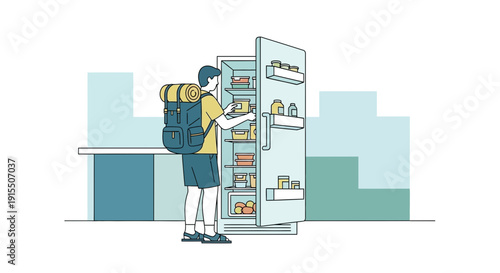 Traveler Stocks Up Food From Refrigerator Before Journey Adventure