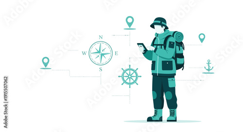 Traveler Utilizing Digital Navigation And Compass