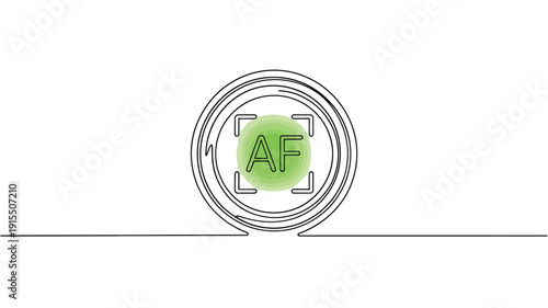 Minimalist line drawing of a camera with autofocus indicator