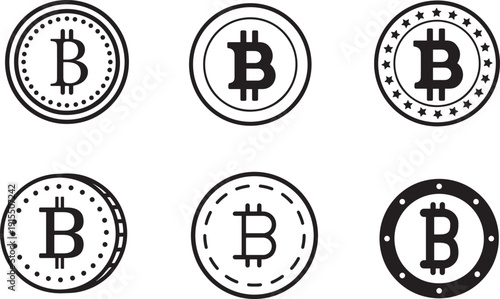 Bitcoin icon set with modern crypto symbols isolated on white background