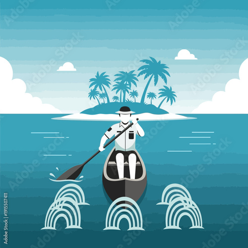 Tropical Island Escape Person Canoeing Calm Ocean Waters