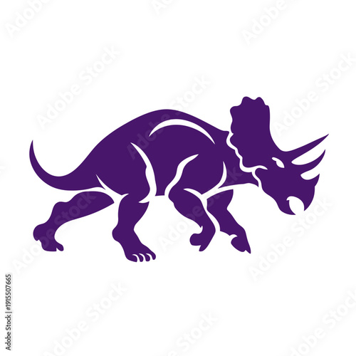 Purple Triceratops Dinosaur Silhouette Vector Illustration. Prehistoric Extinct Creature Graphic Design Element on White Background.