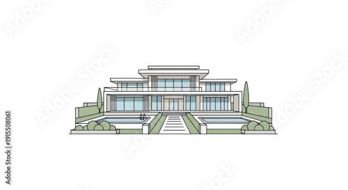 Modern Luxury House Architectural Illustration with Multi-Level Design.