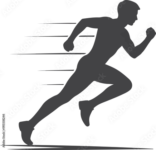 Dynamic Running Man Silhouette – Jogging Fitness Pose Isolated on White Background