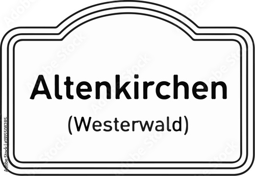 Black and white stylized road sign with town name and region