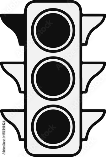 Black and white traffic signal with three lights, indicating stop or go