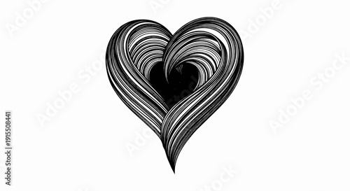 Black and white textured heart shape with flowing lines