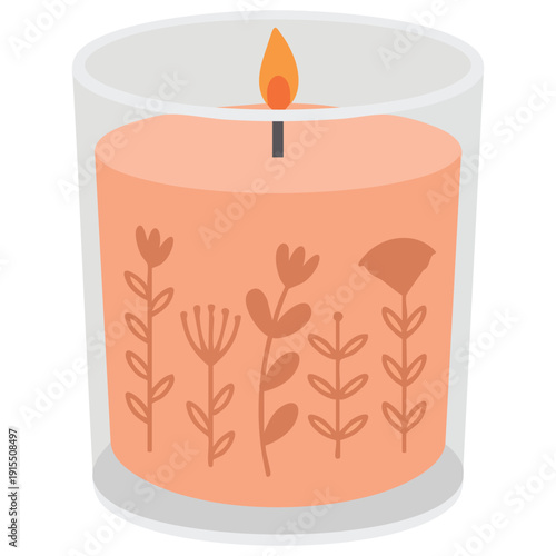 Scandinavian Style Illustration of Burning Wax Candles for Aroma Therapy and Rest