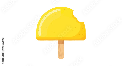Bitten Yellow Popsicle on a Stick Refreshing Summer Treat.