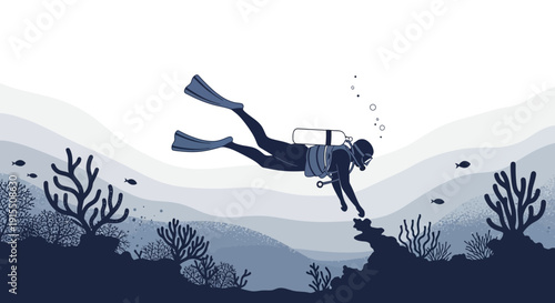 Underwater Exploration Adventure With A Solo Diver In The Deep Sea