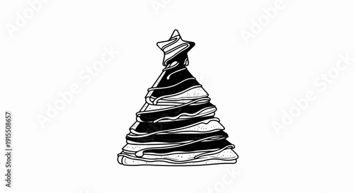 Black and white graphic of a layered, star-topped crepe cake