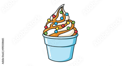 Delicious Swirled Soft Serve Ice Cream Cone Topped with Colorful Sprinkles.
