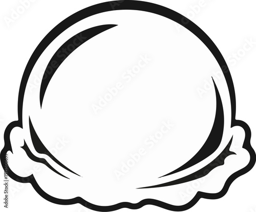 Black and white graphic of a single scoop of ice cream with a wavy base