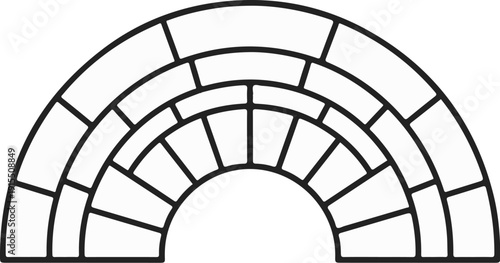 Arcuate structure composed of concentric, segmented stone-like elements
