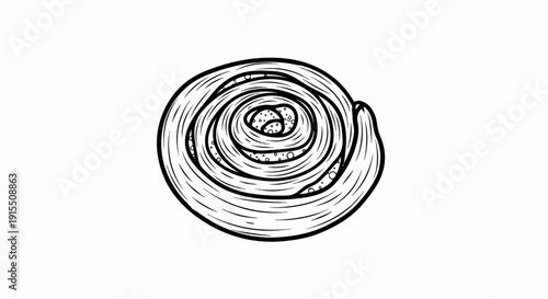 Black and white illustration of a swirled pastry with small dots and circles