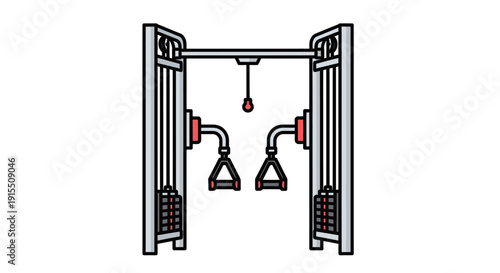 Illustrated Gym Cable Machine with Weights and Handles.